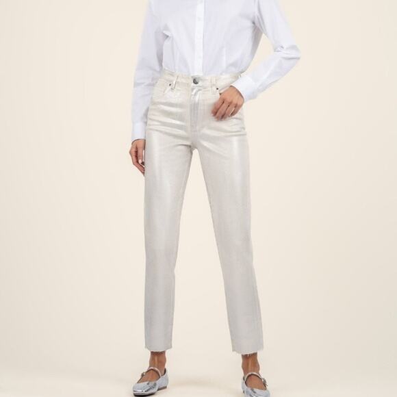 KUT from the Kloth 6 Silver Reese High-Rise Fab AB Ankle Straight Jeans G4-1 - Picture 1 of 12